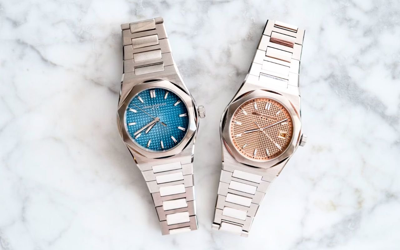 Girard-Perregaux bouleverse ses codes avec quatre Laureato acier inattendues, calibre GP4800 maison et cadrans émaillés Clous de Paris bleu à 23 100 $