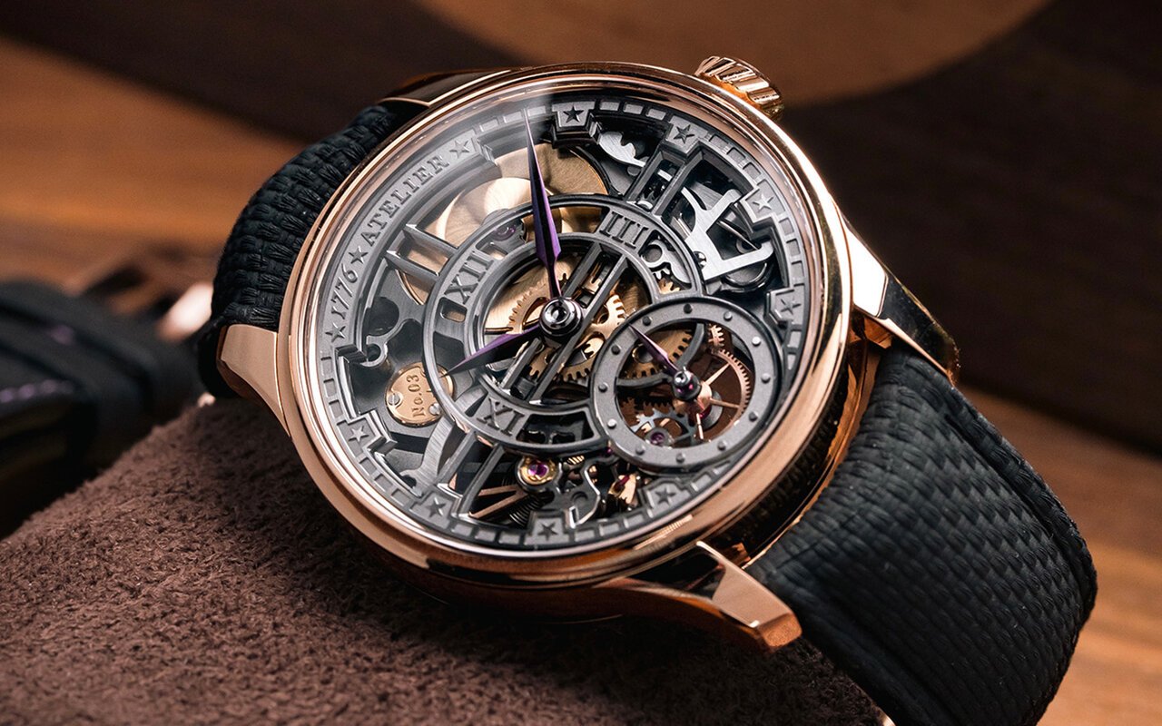 Seulement 25 exemplaires de la Liberty 250 : 1776 Atelier célèbre 250 ans d’histoire américaine avec une montre squelette en or rose 18 carats à 41 000 €