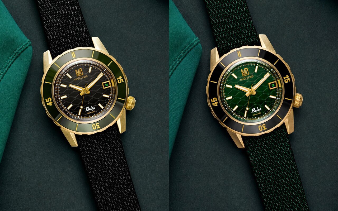 2 300 €, du bronze, un cadran vert ou noir et une étanchéité renforcée : March LA.B signe avec la Belza Twin la montre seventies la plus sérieuse du moment
