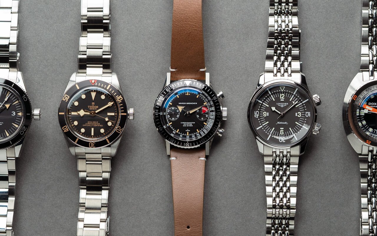 Américaine ou suisse, la Zodiac Super Sea Wolf joue sur les deux tableaux avec un design sixties assumé là où d’autres plongeuses cherchent encore leur identité