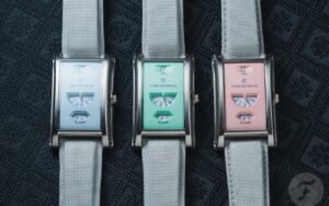 La Chronoswiss Neo Digiteur Pastel Code abandonne aiguilles et cadran classique pour afficher l’heure en rose, menthe et bleu ciel