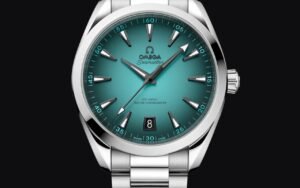 Cadran laqué turquoise et 15 000 gauss encaissés : l’Omega Seamaster Aqua Terra 150M de 41 mm est affichée à 7 300 euros
