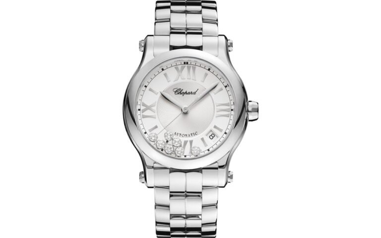 Sept diamants qui tournent librement entre deux glaces de saphir : la Chopard Happy Sport 36 mm à 11 500 euros